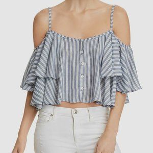 Vintage Havana Cold Shoulder Cropped Tank Top, Blue/Ivory Stripe, Small